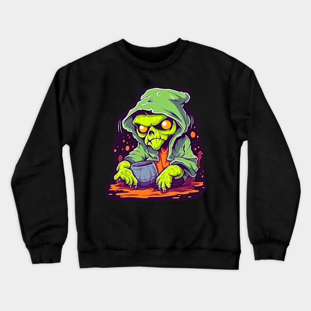 Eerie Halloween Ghoul Art - Spooky Season Delight Crewneck Sweatshirt by Captain Peter Designs